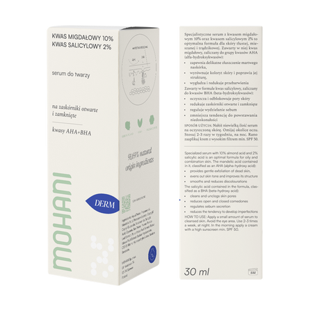 Wygładzające serum z kwasem migdałowym 10% i kwasem salicylowym 2% Mohani