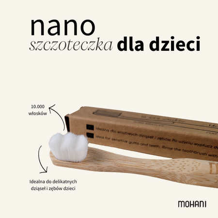 Nano szczoteczka bambusowa do zębów dla dzieci Mohani - różowa, delikatna szczoteczka 10 tysięcy włosków
